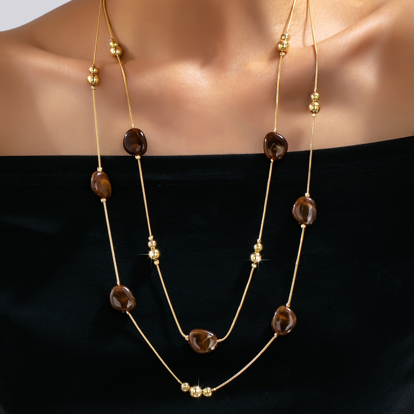 TEMU Collar largo de cuentas acrílicas estilo elegante, adecuado para uso diario y de para mujer