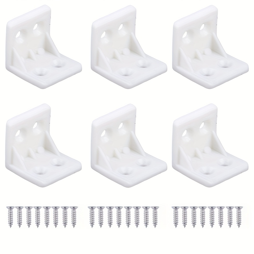 Image of 30pcs (6 Sets) Plastic Furniture Corner Brackets - 90-degree Right Angle Connectors, Hardware Accessories, 4-hole L-shaped Brackets For Drawers, Includes Screws, Christmas Gift Idea