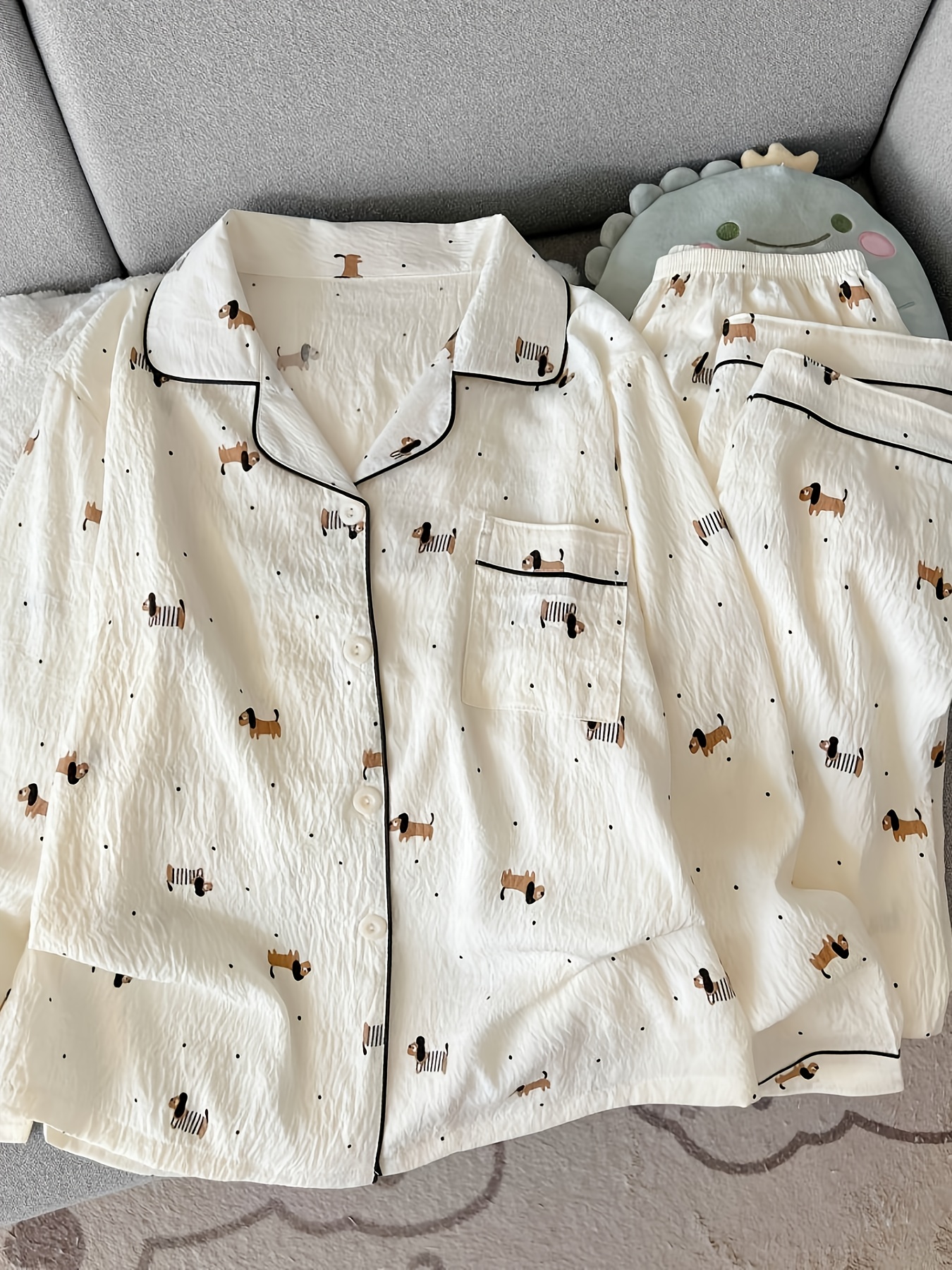 spring and autumn pajama set with long sleeves cute dalmatian   fashion casual cardigan and pants for women mixed color 0