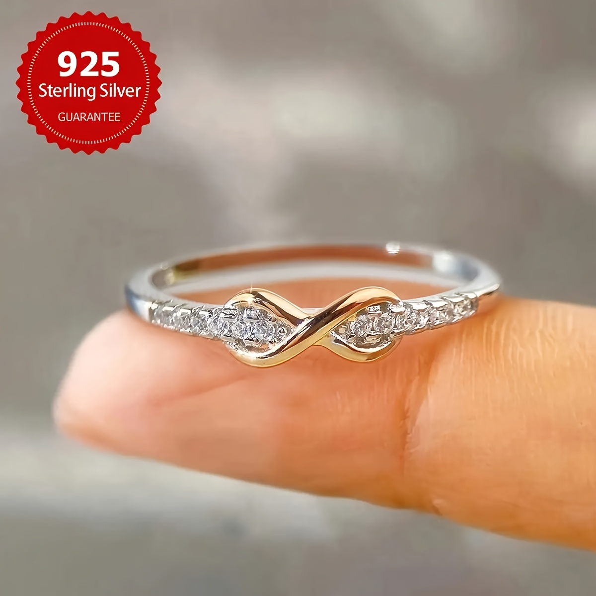 TEMU 1pc Of Simple And Cute 925 Silver 8-shaped Ring, Color Separation Design For Women, Pure Ring - Exquisite Jewelry Gift, High-quality Engagement