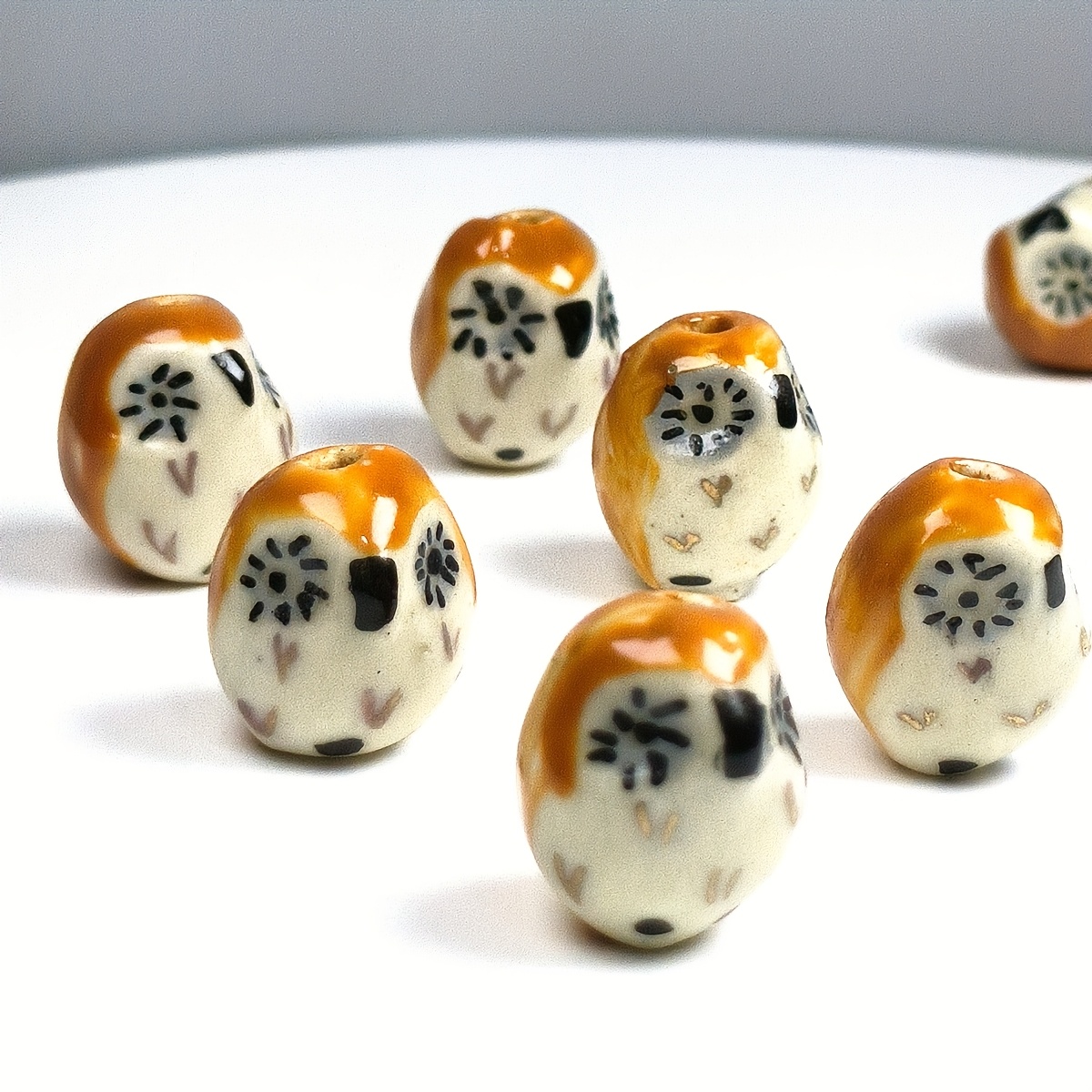4pcs Brown Owl Ceramic Beads for Jewellery Making