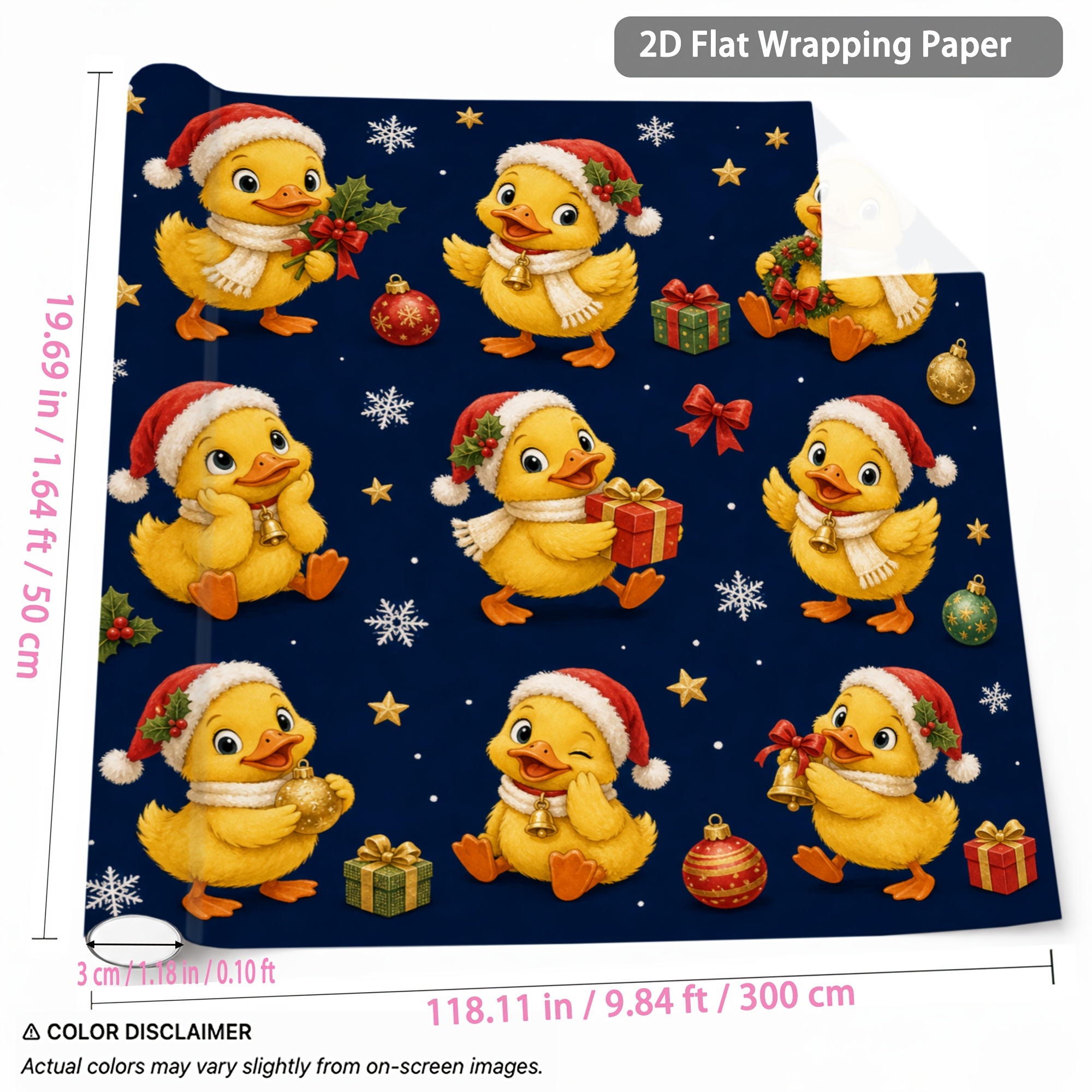 TEMU 1 Rolle Weihnachts-Enten-Geschenkpapier, geeignet zum Einpacken von Geschenken, & lebendige Farben mit Entenmuster, einseitiger Druck für