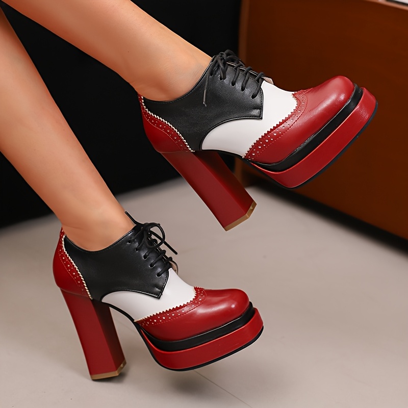 women platform oxford shoes vintage chunky heel square toe  display picture 3