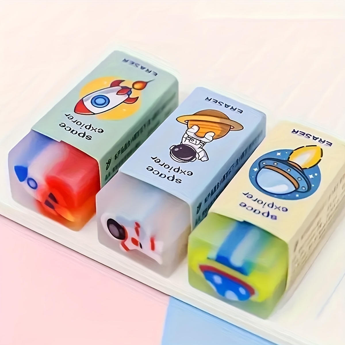 Image of Set Of 3 Space-themed Erasers, Perfect For Classroom Rewards, Homework Prizes, Or Gifts
