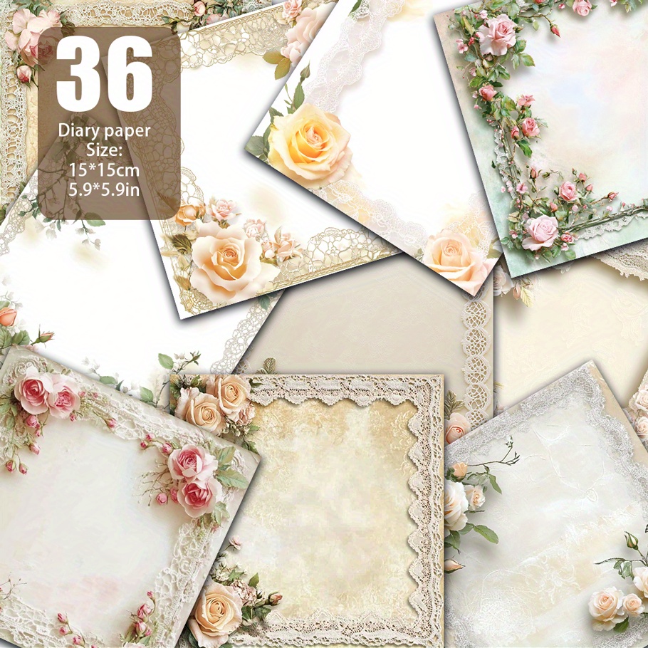 E-shop Sparschwein-Papier mit Spitzenrosen-Fotorahmen-Muster, handgemachtes Papier, geeignet für Hintergrunddekoration, Kartenmatte, Junk-Tagebuch,