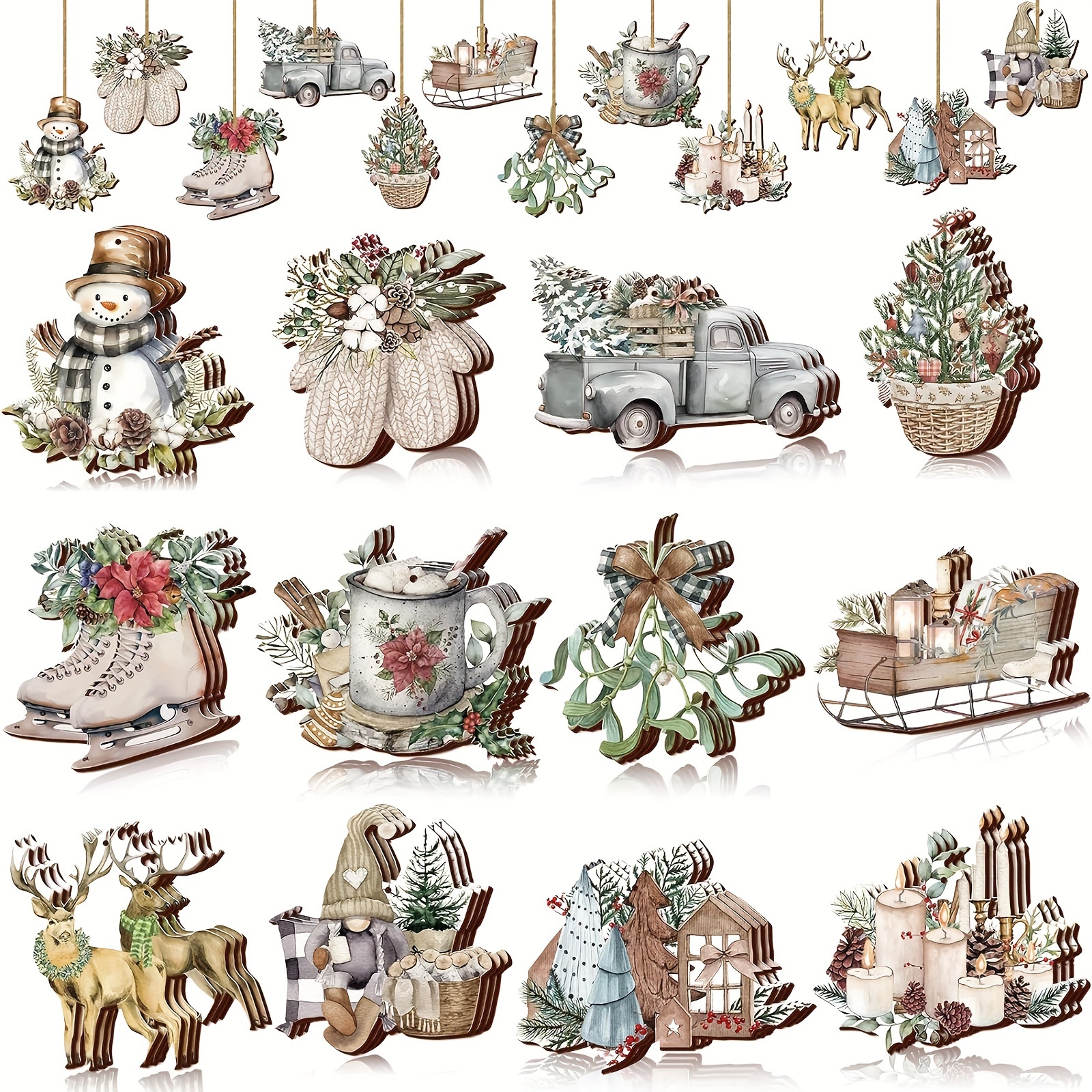 

24pcs Wooden Christmas Ornaments Set - & Snowman For , For , , &