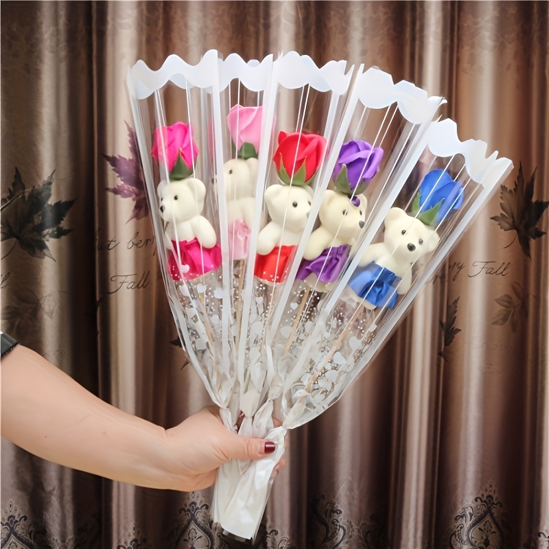 7pcs Romantic Artificial Rose Bouquet Set with Plush Bear | Perfect for Valentine'S Day, Weddings, Birthdays, And Other Occasions - Vibrant Roses Suitable for Home Decor And Special Occasions