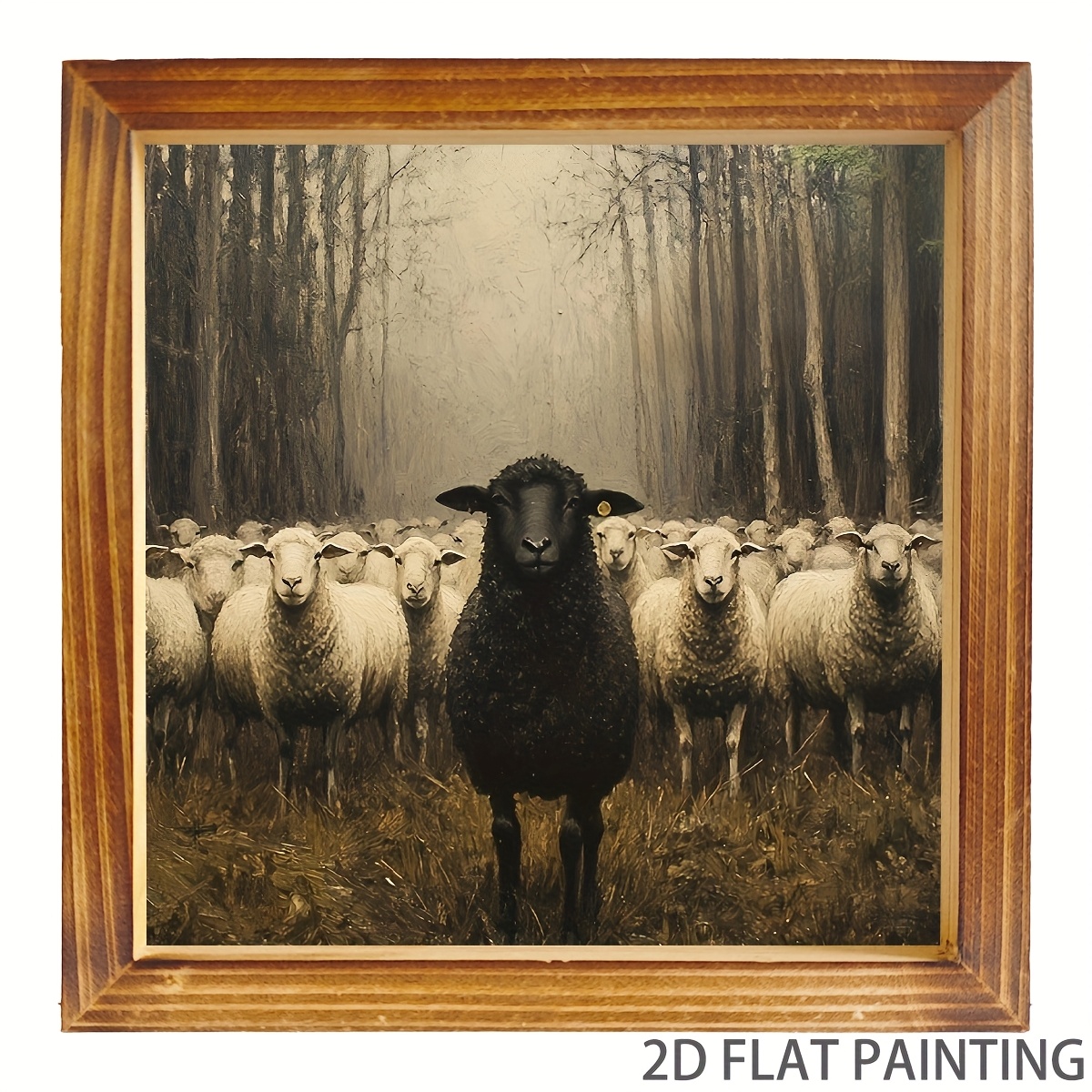 Image of A Wooden Sign Featuring A Black Sheep For Easter, Measuring 8x8 Inches, Designed In A Style, Suitable For Uses As A Non-electric Desk Decoration, Making It An Ideal Gift For Easter