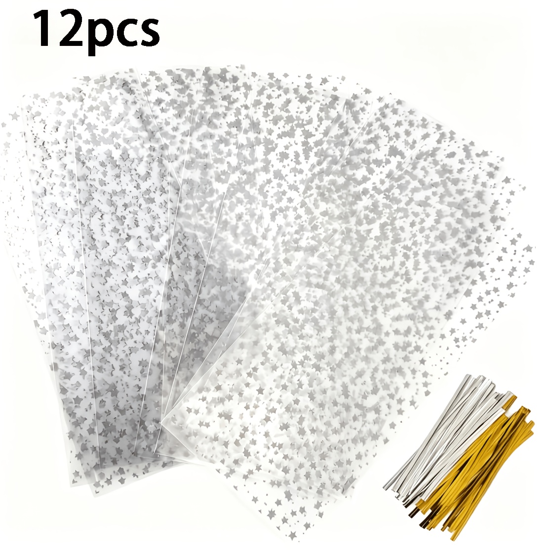 TEMU Confezione da 12 con lacci - Sacchetti di cellophane trasparenti 26,92x12,7 cm, colori casuali, motivo a multicolore, design con chiusura a