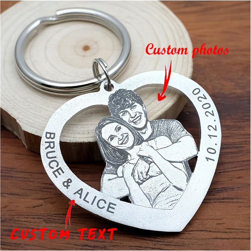 

1pc Personalized Stainless Keychain With Custom Photo & Engraved Text - Valentine's Day Gift, Love & Theme, Single Piece, Decorative Ring , No Power Required, Ideal For Couples & Pet Memorials