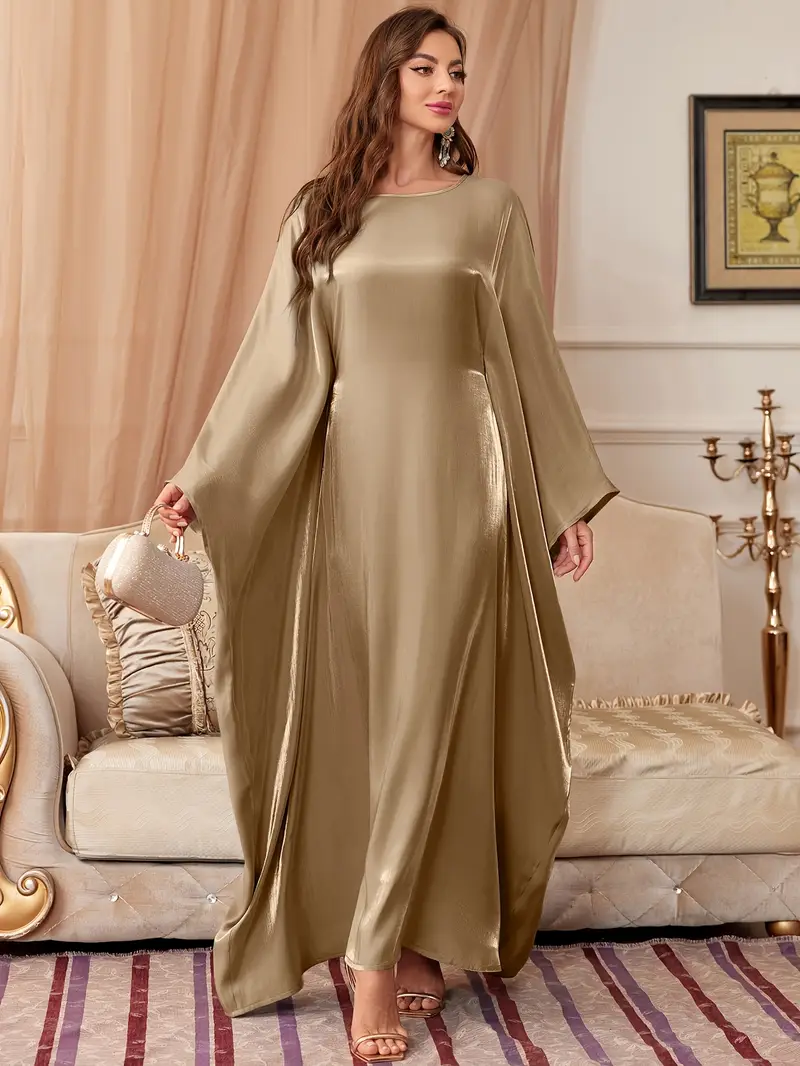 womens solid color batwing sleeve tie back round neck fashion middle eastern dress Product details 9