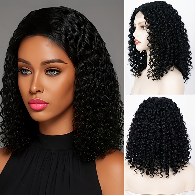 TEMU Women's And Unisex Brazilian Curly Short Wig Glueless Body Wave - 12 Inch Deep Wave With , Soft Suitable For Daily Wear And , No Glue Needed