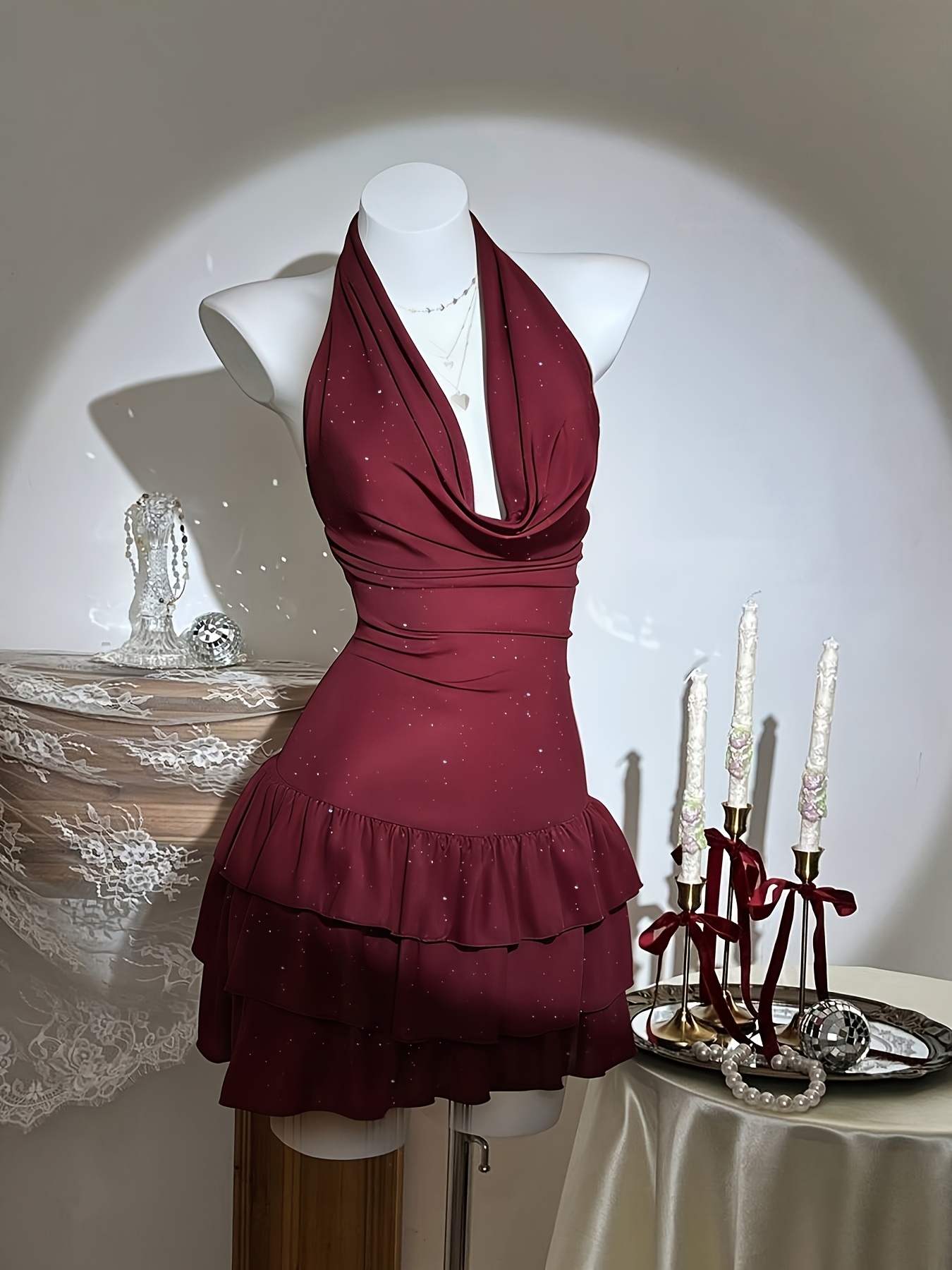 wine halter neck dress Esmerelda