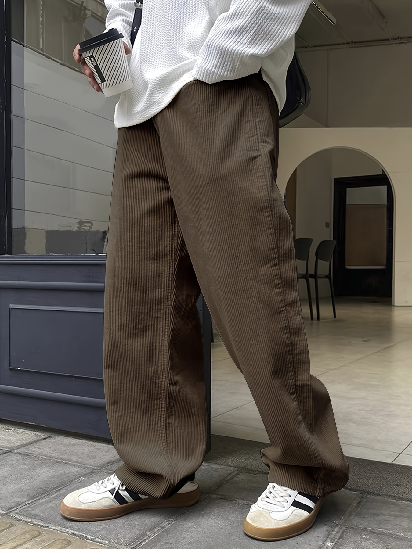 solid color men's corduroy casual pants versatile chic - Temu