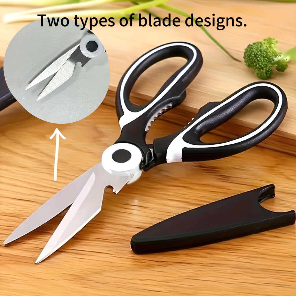 Image of Durable Stainless Steel Kitchen Scissors - Multifunctional Food Scissors For Duck, Fish, Meat, Chicken Bones, Pizza, And Salads - Perfect For Bbq And Home Use