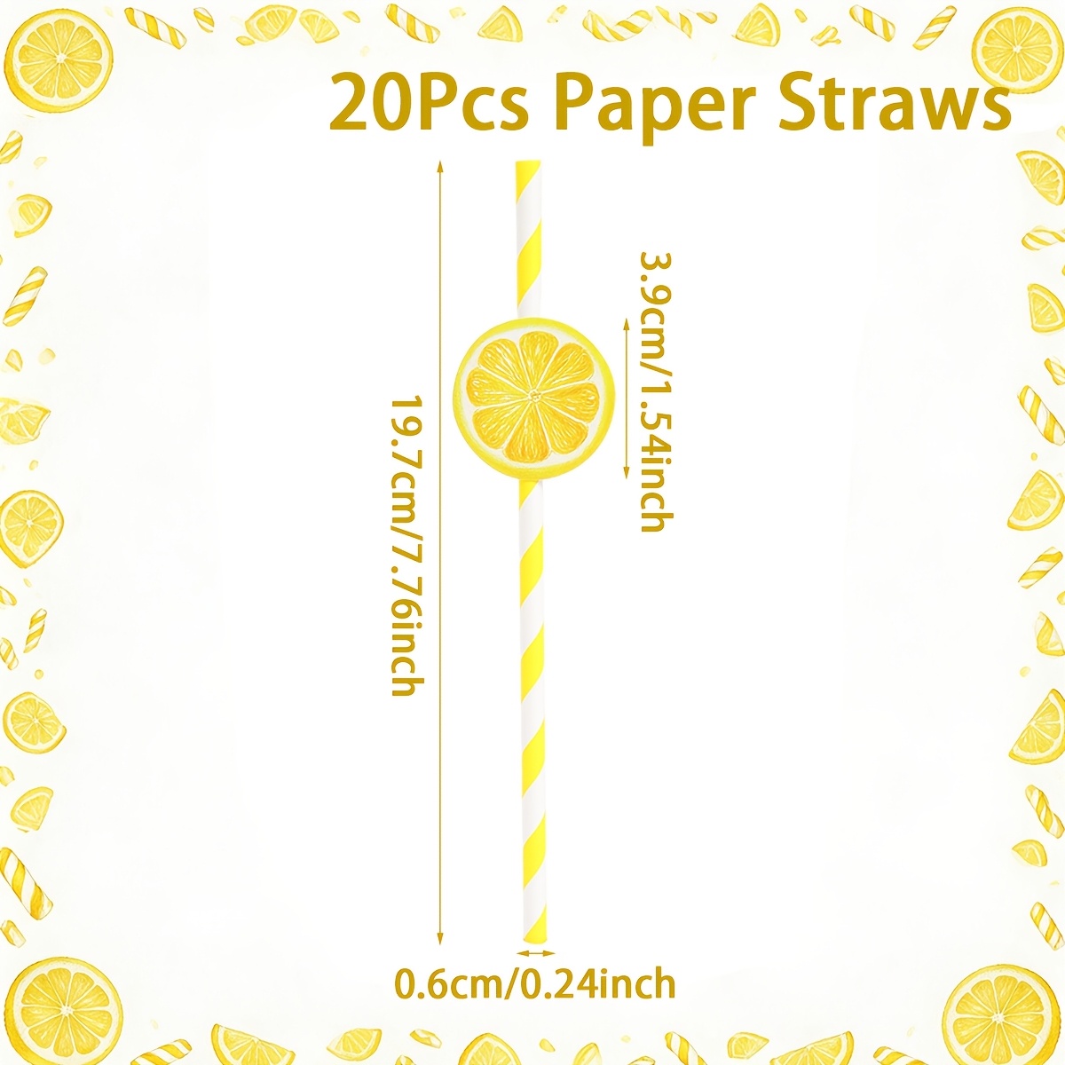 TEMU 20pcs, Party Packs, Straws, Circular Lemon Design Disposable Straws, Lemon Themed Birthday Party Supplies, Wedding Bridal Party Table Decor,