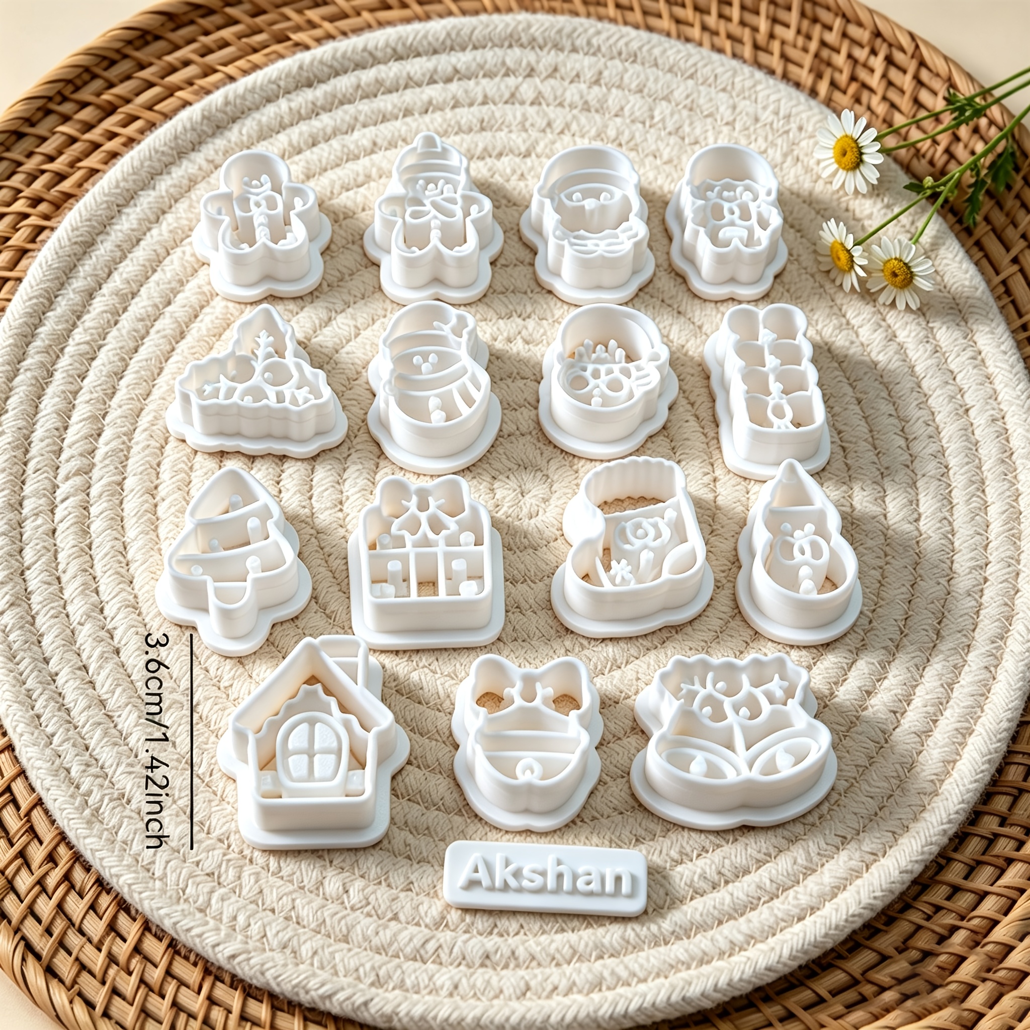TEMU 16pcs Plastic Clay Cutters & Reusable Embossing Molds - Christmas-themed Stamping Tools With Precision Suitable For Polymer Clay, Soft Pottery,