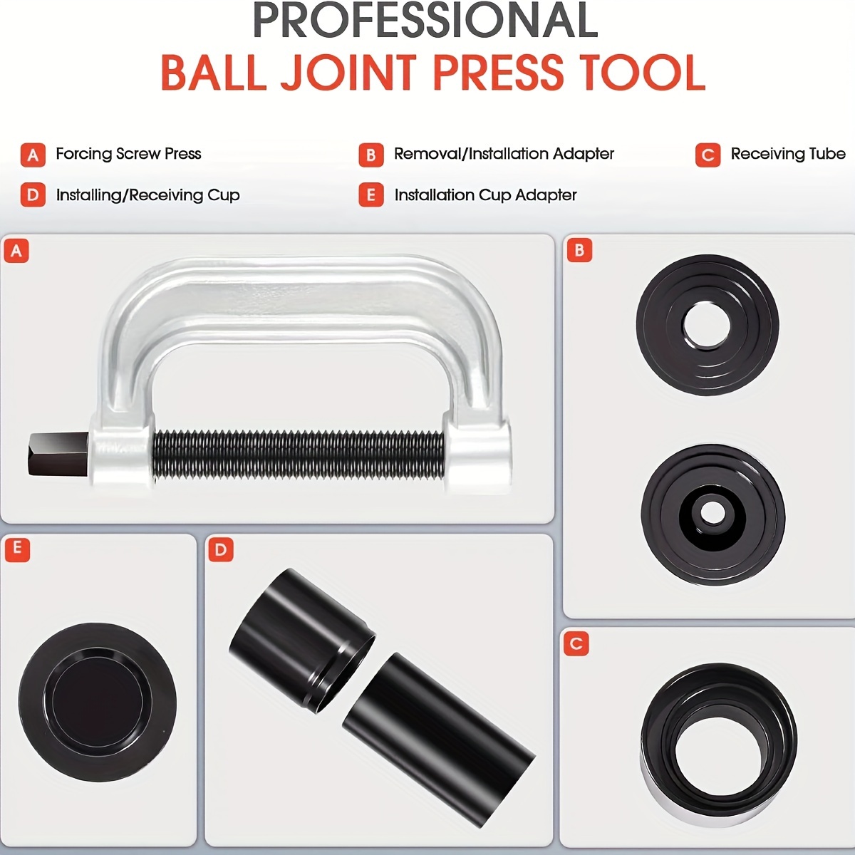 10pcs set of heavy duty ball head press and u coupler disassembly tool for car maintenance tools with 4x4 adapters suitable for 2wd 4wd cars and light trucks upper and lower ball head press disassembly tool disassembly and installation service Product details 2