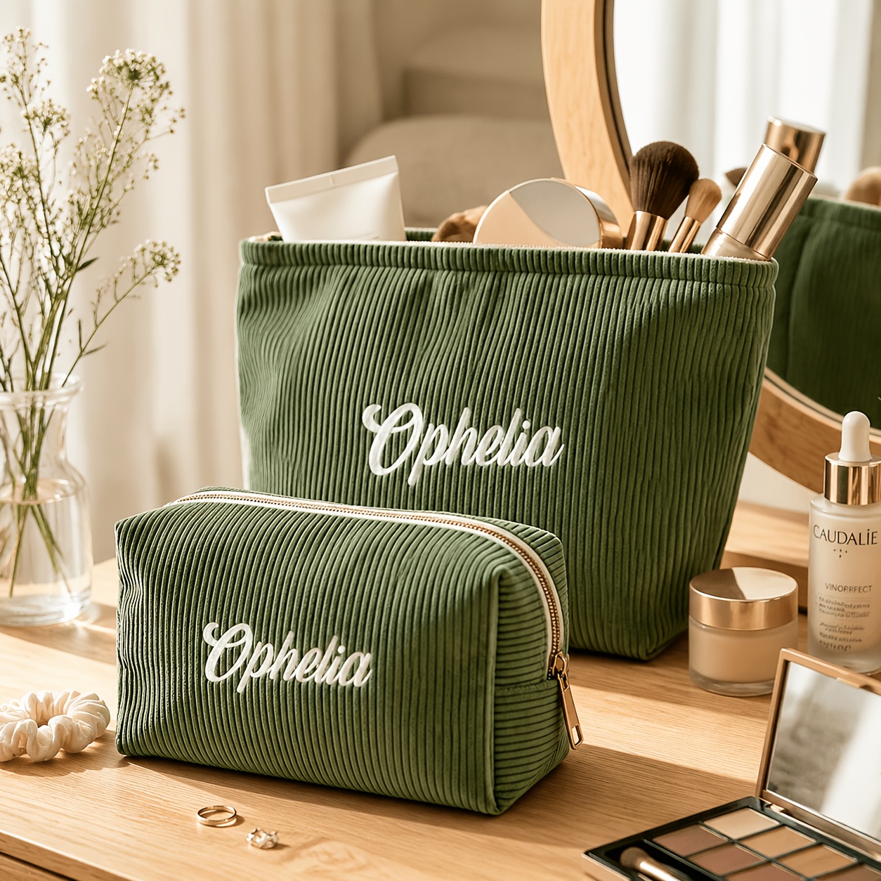 TEMU Set pezzi di borsa cosmetica personalizzata in velluto a , combinazione di borsa da toilette e trucco con cerniera personalizzata, pochette
