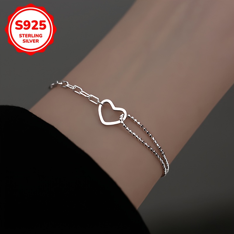 Adjustable S925 Silver Heart Bracelet for Women