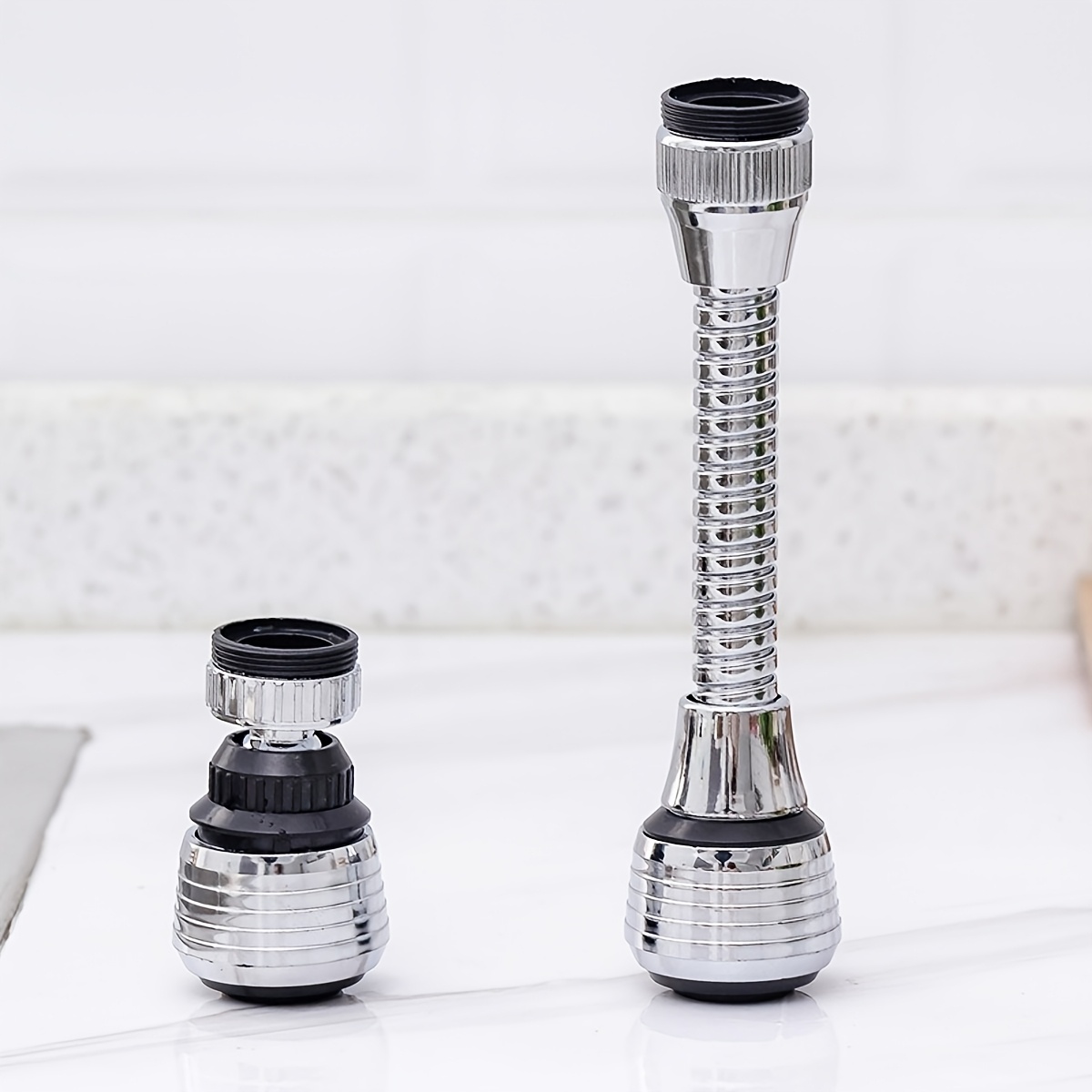 TEMU 2pcs Kitchen Faucet Aerator Set, Long And Short Rotatable Extension Hoses, Universal Swivel Shower Head For Vegetable Sinks, Water-saving Filter