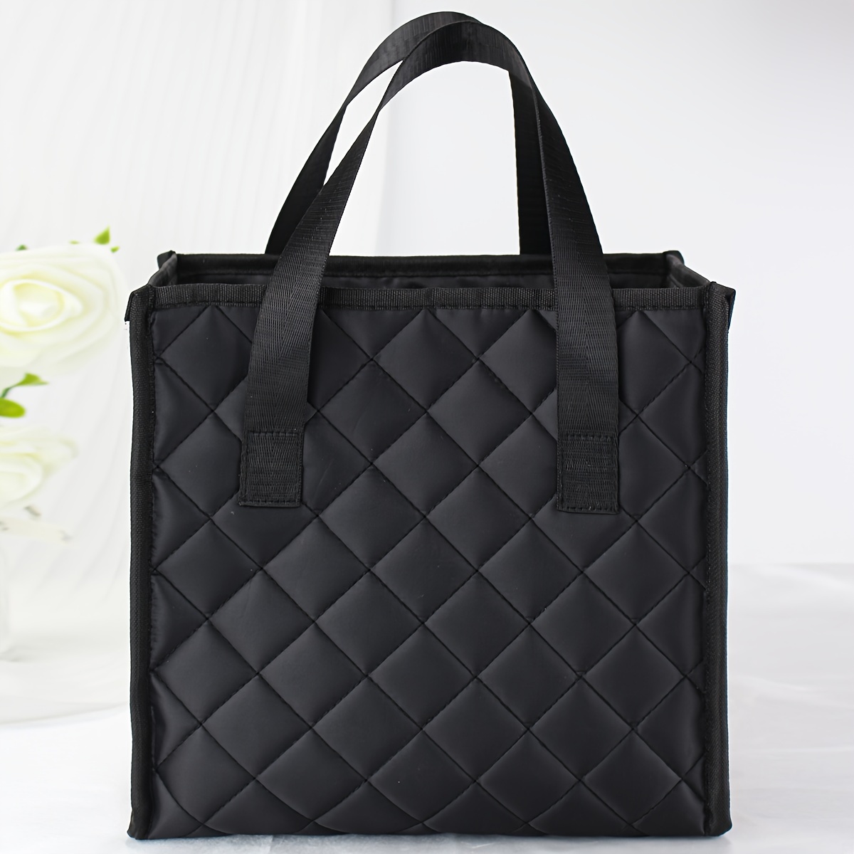 

Quilted Tote Bag, Fashionable Simple Design, Women's Handbag With Handle, Elegant Organizing Storage Pouch, Cosmetics Carry Bag, Stylish And Versatile