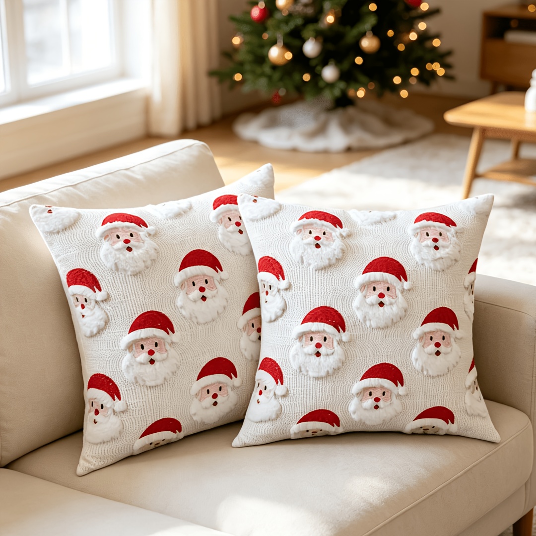 TEMU 2pcs Housses d'oreiller Père Noël en peluche, douces et confortables, adaptées pour la décoration de Noël et d'Halloween, , le canapé et le lit