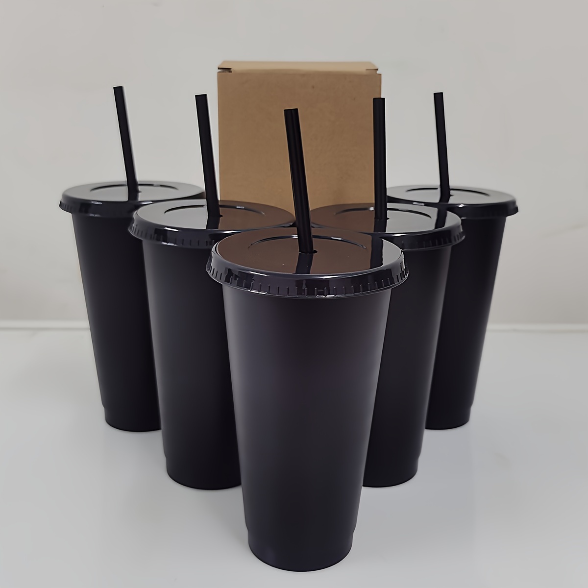 

5pcs 24oz Matte Black Reusable Plastic Tumblers With Straws And Lids, Cold Drink Cups, Durable Iced Coffee & Water Bottles For Travel, Halloween, Birthday, Christmas Party Supplies