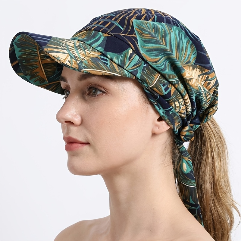 TEMU Braid-style Brim Tie Headscarf Hat, Outdoor Peaked Headwrap, Sun Hat, Travel Beach Hat, Print Pattern Position Is Random