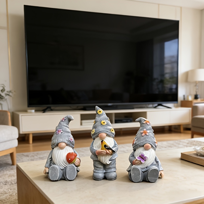 TEMU 3pcs Set Resin Gnome Figurines, Goblin Statues, Elf Ornaments For Home Decor, Sculptures, Perfect For Placement In Living Rooms, Next To Desks,