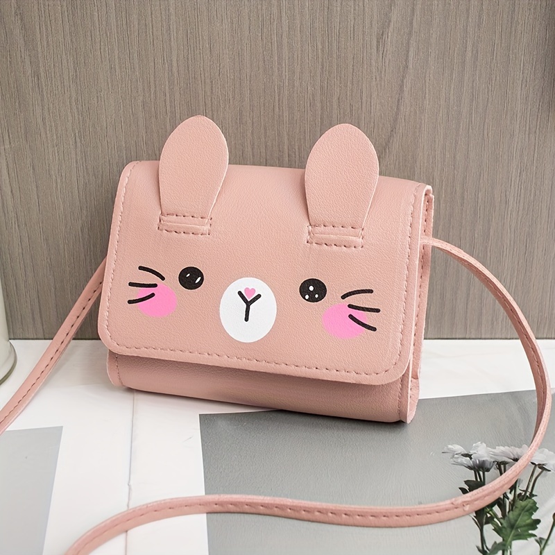 TEMU Casual Cute Cat Crossbody Bag, Lightweight Pu Messenger Adjustable Strap, Purple Print, Buckle Closure, Anime Casual Accessory From Guangzhou