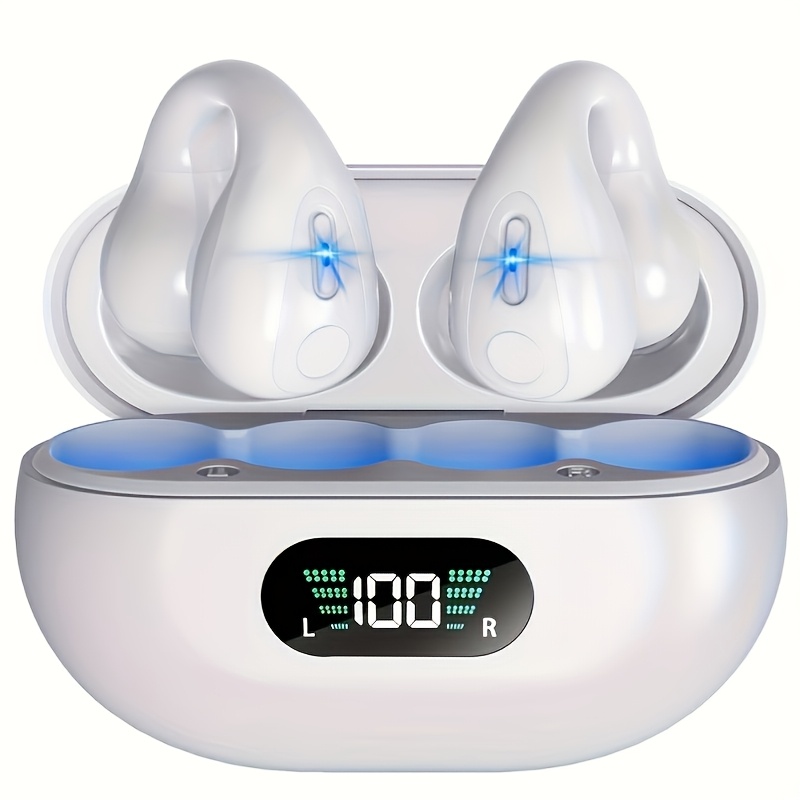 TEMU Open Ear Clip Headphones, Wireless 5.3 Headset With Built-in Microphone And Charging Box Led Display Sports Headphones Long Standby Gaming Time