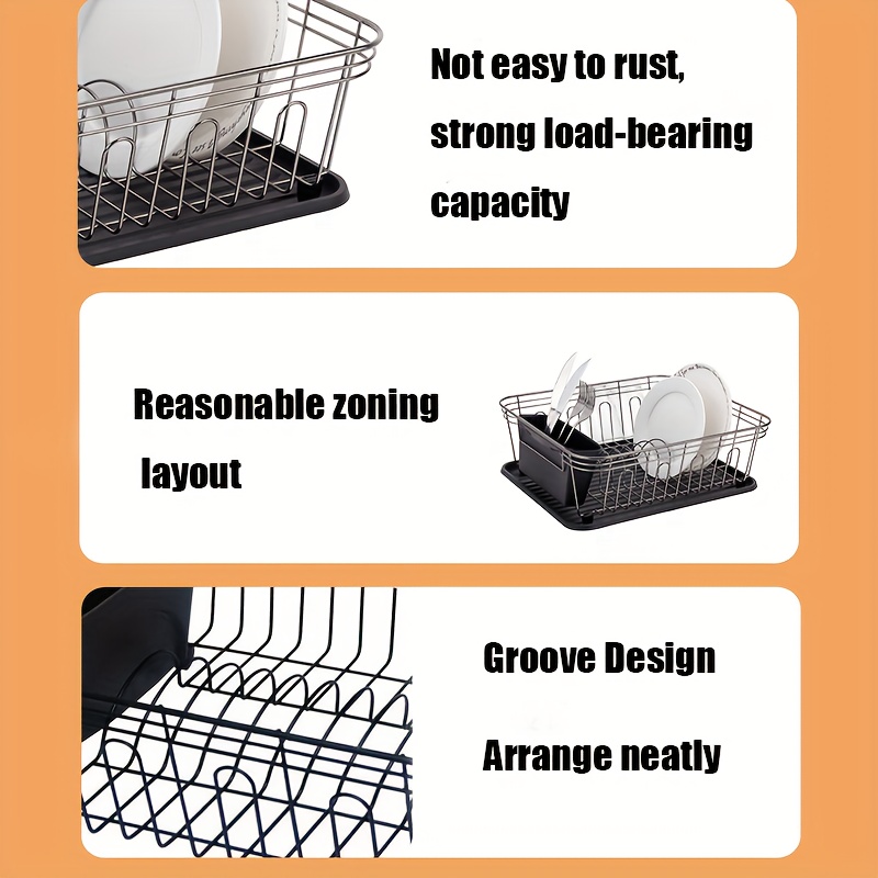 iron dish drying rack with utensil holder rust resistant grooved drain strainer with strong load bearing capacity for home kitchen storage Product details 2