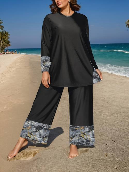swimwear plus size long sleeve full body long pants tummy covering conservative