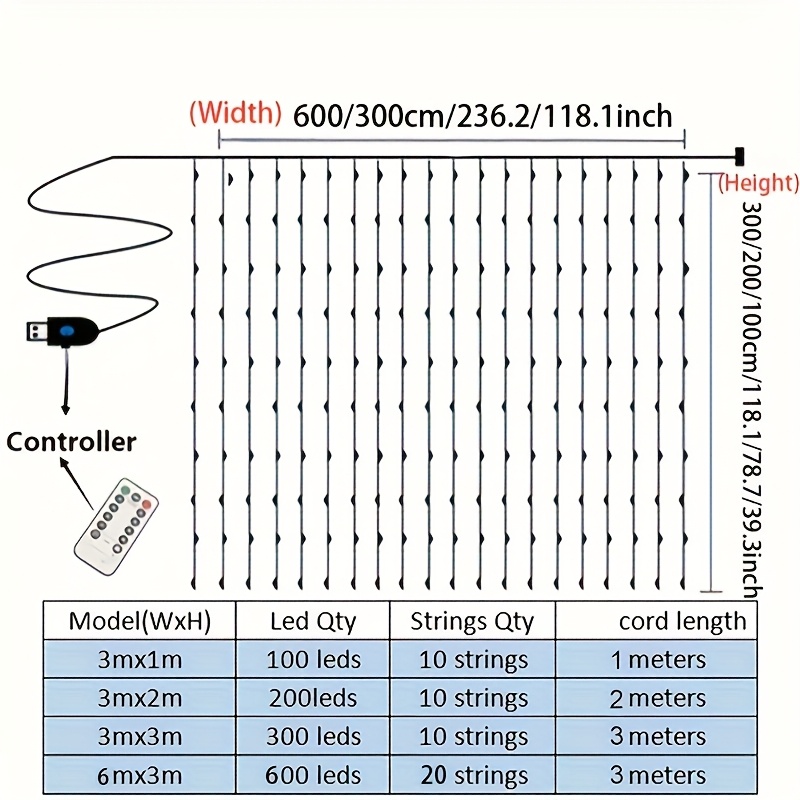 600 LED USB Curtain Lights with Remote Control for Indoor and Outdoor Holiday Decorations