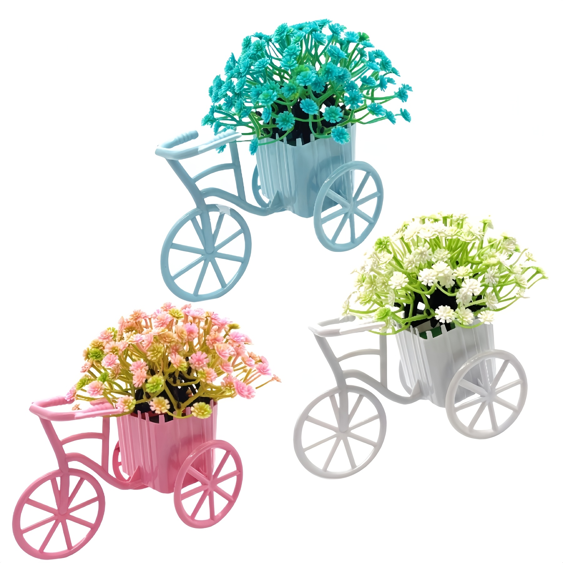 3pcs Mini Tricycle Style Starry Sky Artificial Potted Plants, Artificial Greenery, Artificial Flowers, Suitable For Indoor Room Computer Desktop Decoration Ornaments