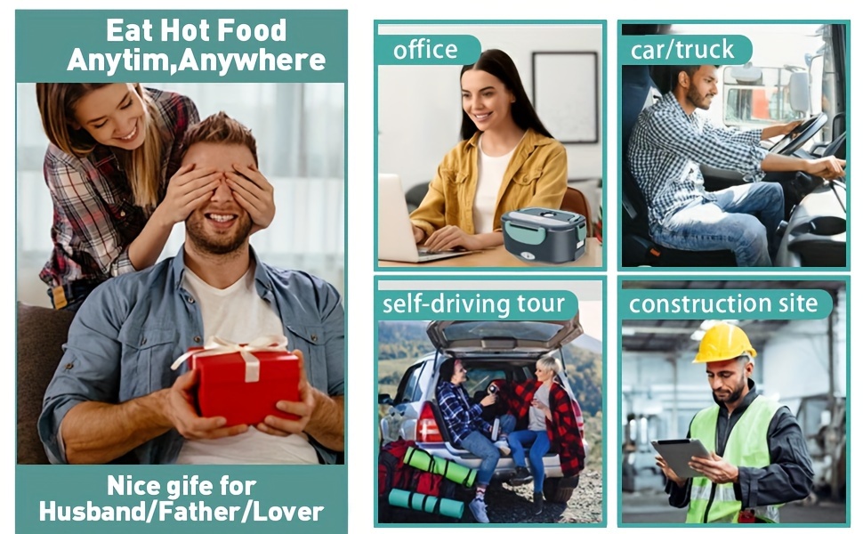 1 set electric heating lunch box food warmer portable lunch box for home and car 12v 110v adult car truck work lunch 5l removable 304 stainless steel container free fork and spoon with insulation bag used in home car office use details 3