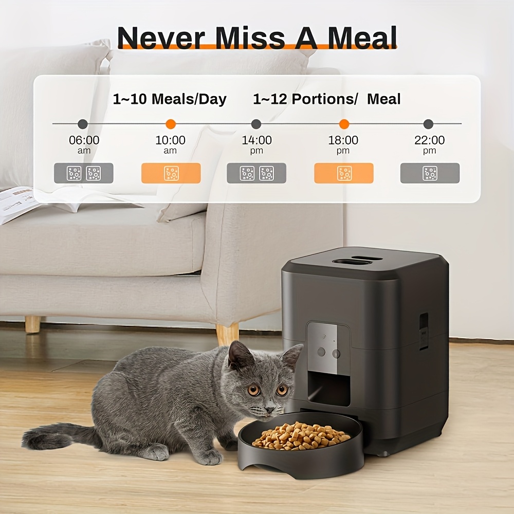 Akıllı Uygulama Kontrollü Kedi Besleyici, Uzaktan Kumandalı Evcil Hayvan Besleme Makinesi, USB/Pil Çift Güç Kaynağı, Kediler ve Köpekler için Otomatik Mama Dispenseri, 2.4G Wi-Fi Etkin, Adaptör veya Pil Dahil Değil, Pilsiz