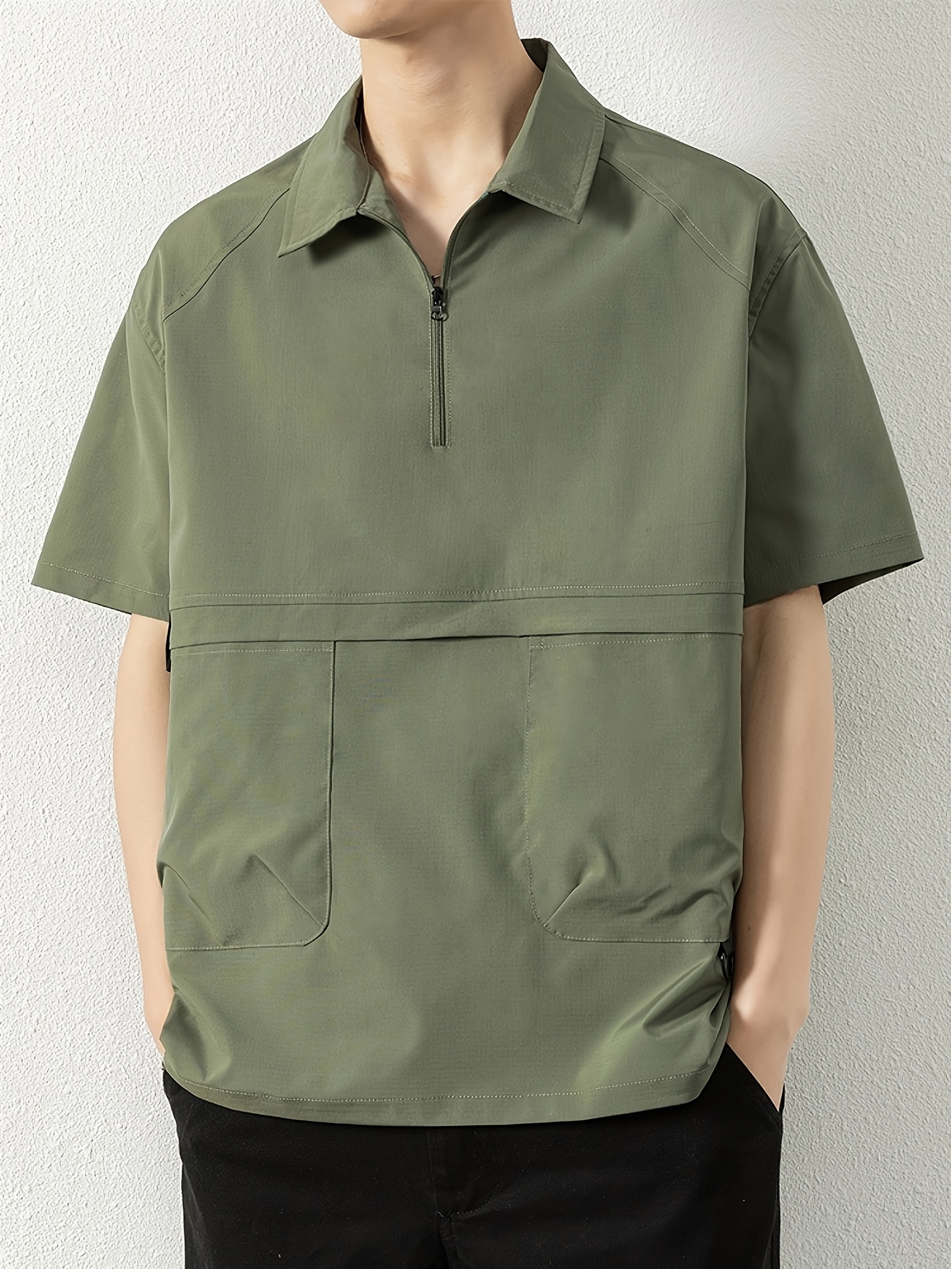 men'sadoonga half zip shirt solid color loose Temu Nigeria