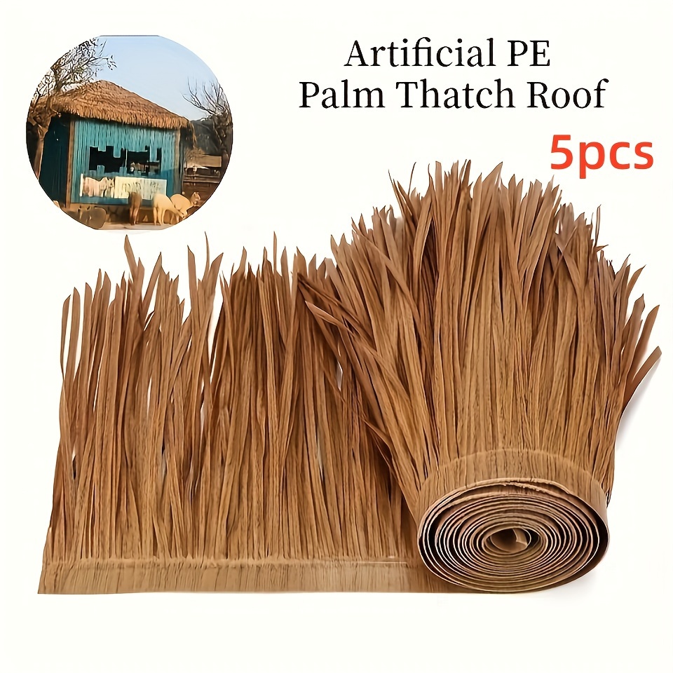 

5pcs Artificial Palm Thatch Roofing Tiles, Waterproof Diy Grass Patio Cover, For Small Wooden House, Bar, Decor, Home Improvement Building Material