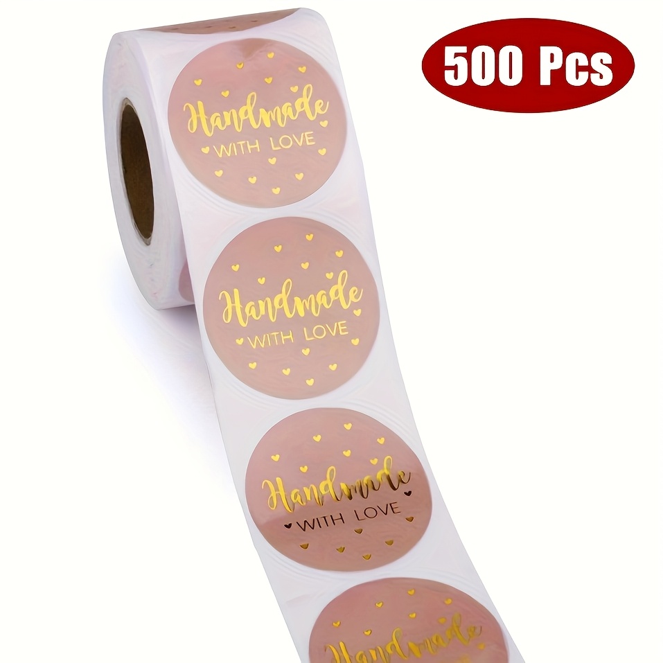 500pcs/roll Pink Handmade Stickers Heart Wedding Stickers For Party Favors Decoration Envelope Seals Stationery Stickers