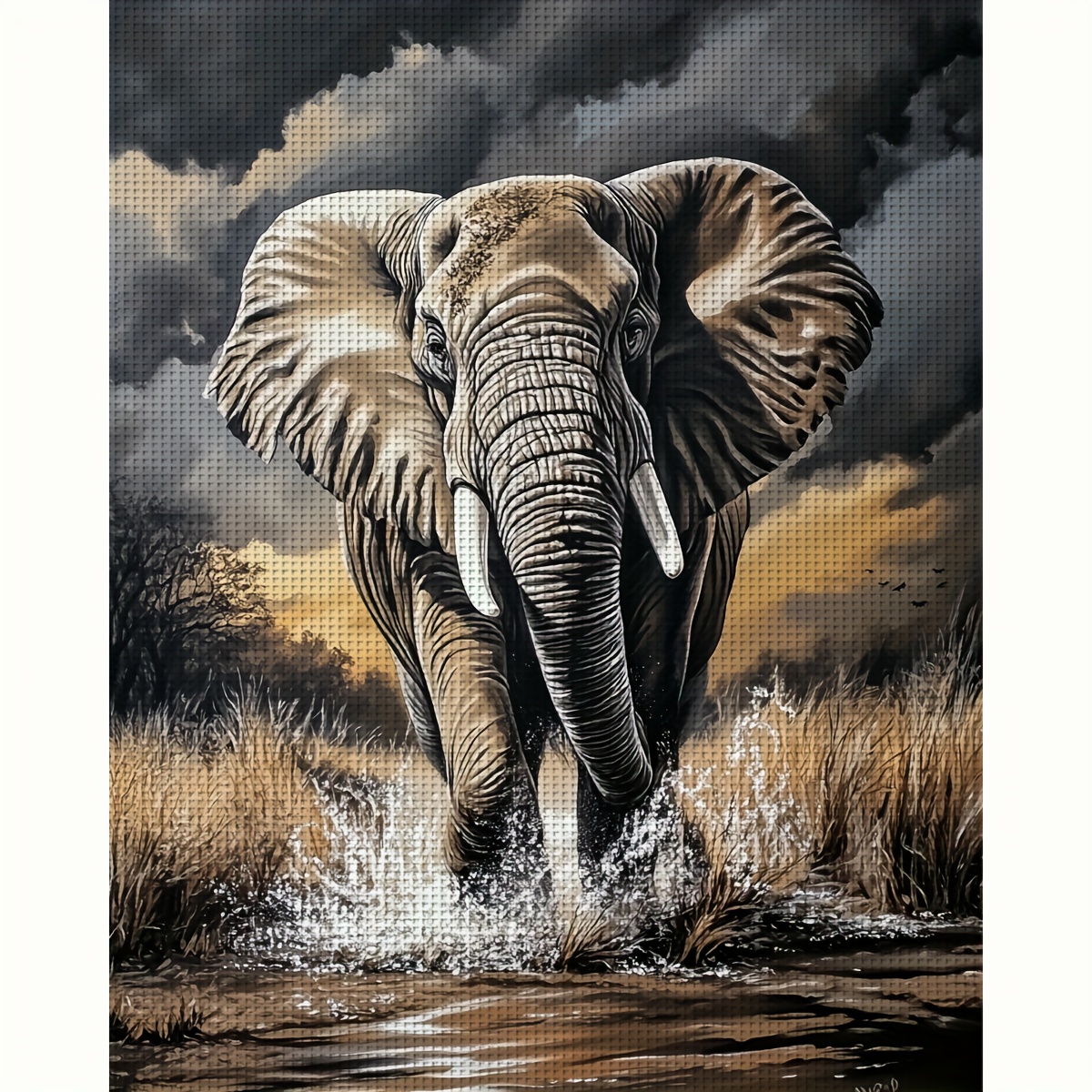 TEMU Walking Elephant Pattern Printed Frameless Cross Stitch Kit, 11ct/14ct Cross Stitch Set, Random Thread Card Full Set, Ideal For Living Room,
