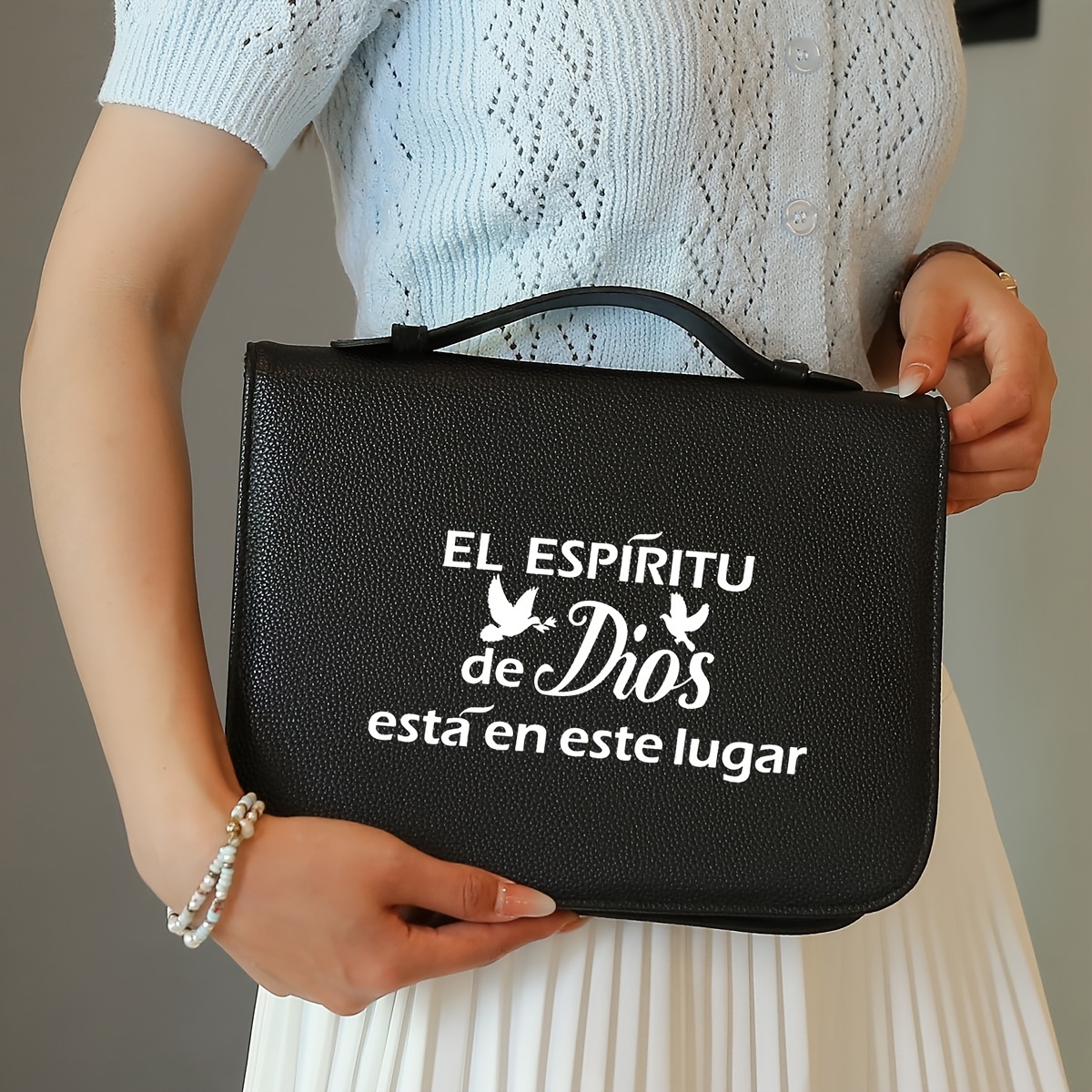 

Leather Book Cover With Print And Inspirational Quote, Multi-functional Storage Case With Handle For Women - Stylish And Holder