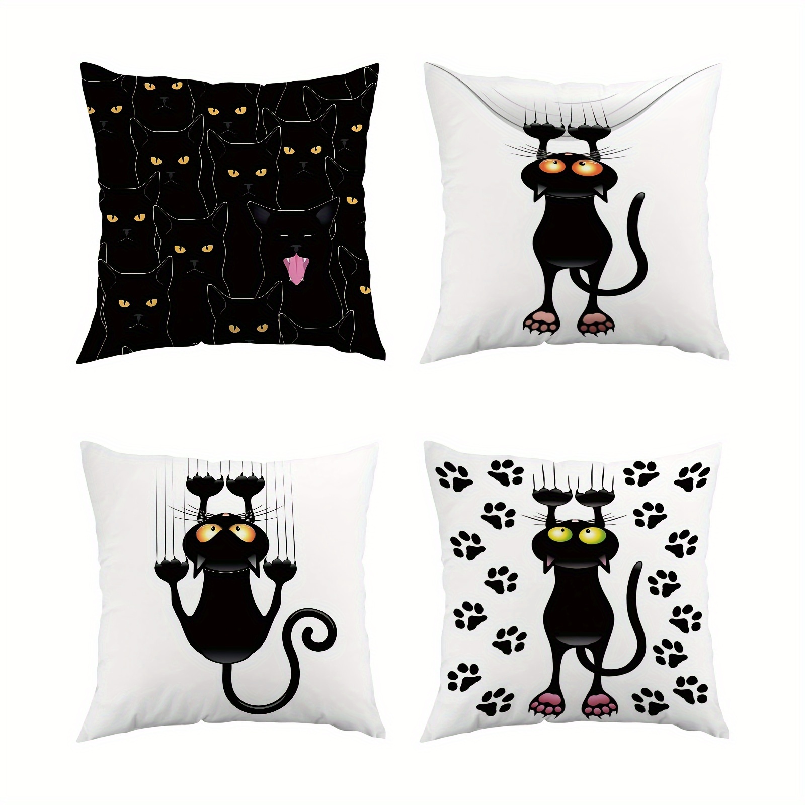 

1pc Black Cat Fun Design Soft Plush Pillow Cover, Zippered Single Side Printed Pillowcase, Contemporary Style Home Sofa Bedroom Decor, 18x18 Inches, Cushion Not Included