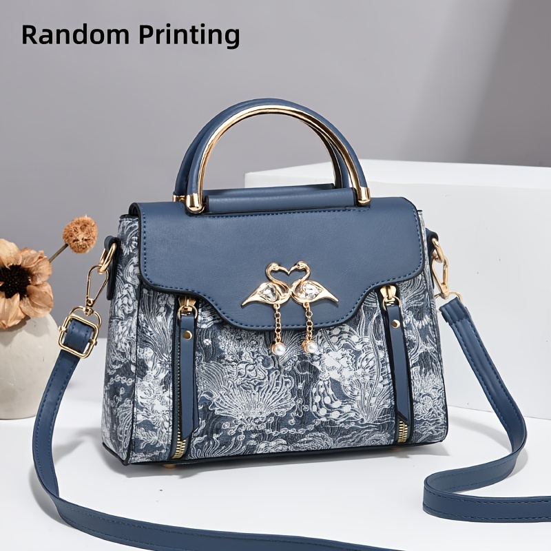 

1pc 2024 Fashion Handbag For Women, Leather Tote With Zipper Closure, Polyester Lined, Edge Painted, Versatile Shoulder Bag In Black, , Blue, Pink - Random Pattern