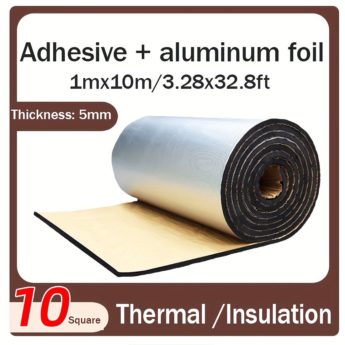 TEMU Self-adhesive Foil Foam Insulation Roll - 5mm/10mm/20mm Thick, Heat & Sound Insulation For Floors, Roofs, Garage Doors, , Car, Rv