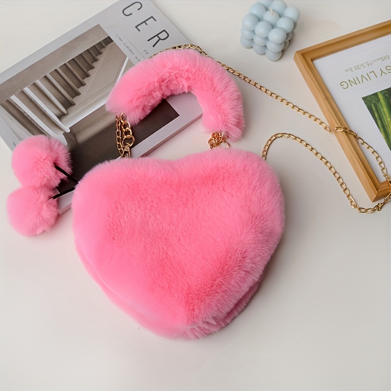 TEMU Fashion Women's Plush Shoulder Bag, Trendy Heart Backpack, Cute Girly Daily Outing Date Shopping Travel Mini Lightweight Crossbody Handbag