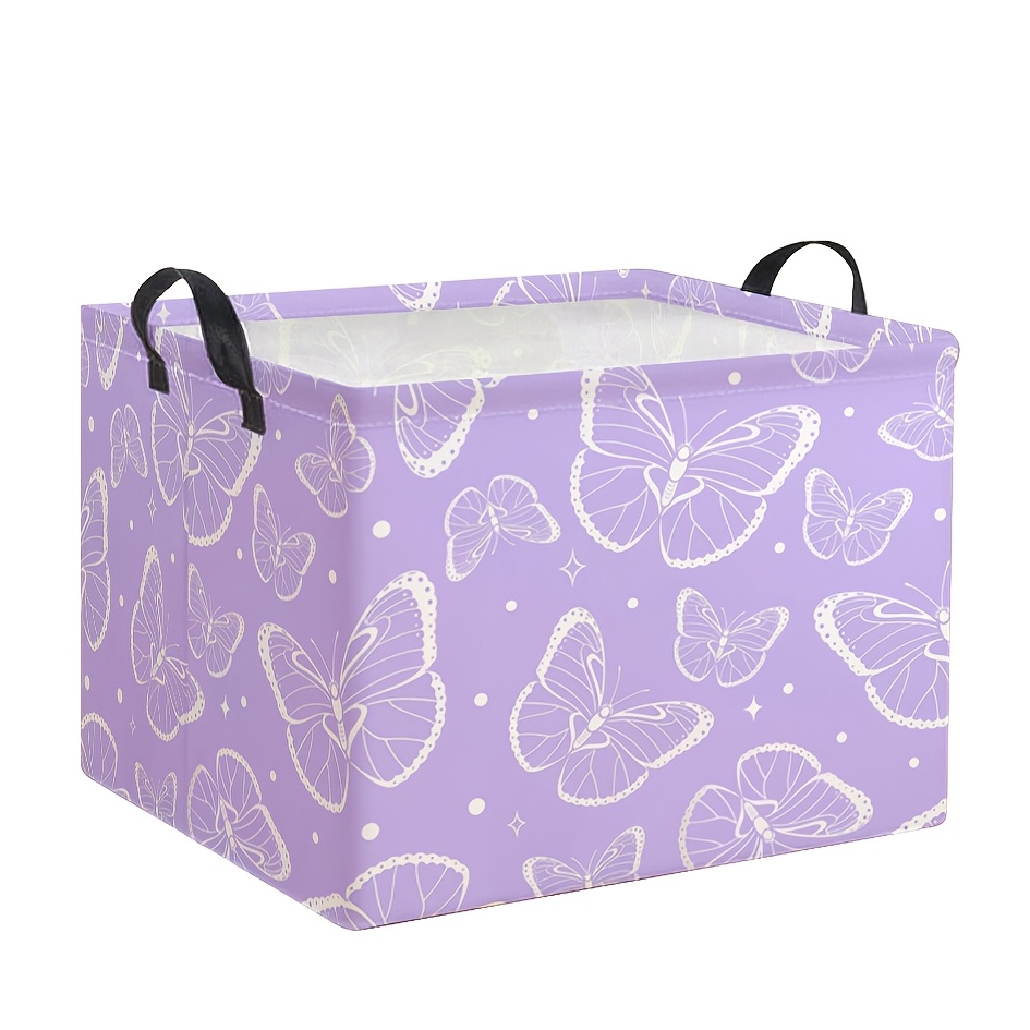 TEMU 1pc Dokriy, Light Purple Botanical Storage Basket With Handles, Foldable Fabric Organizer Bin For Home Closet, Laundry And Storage