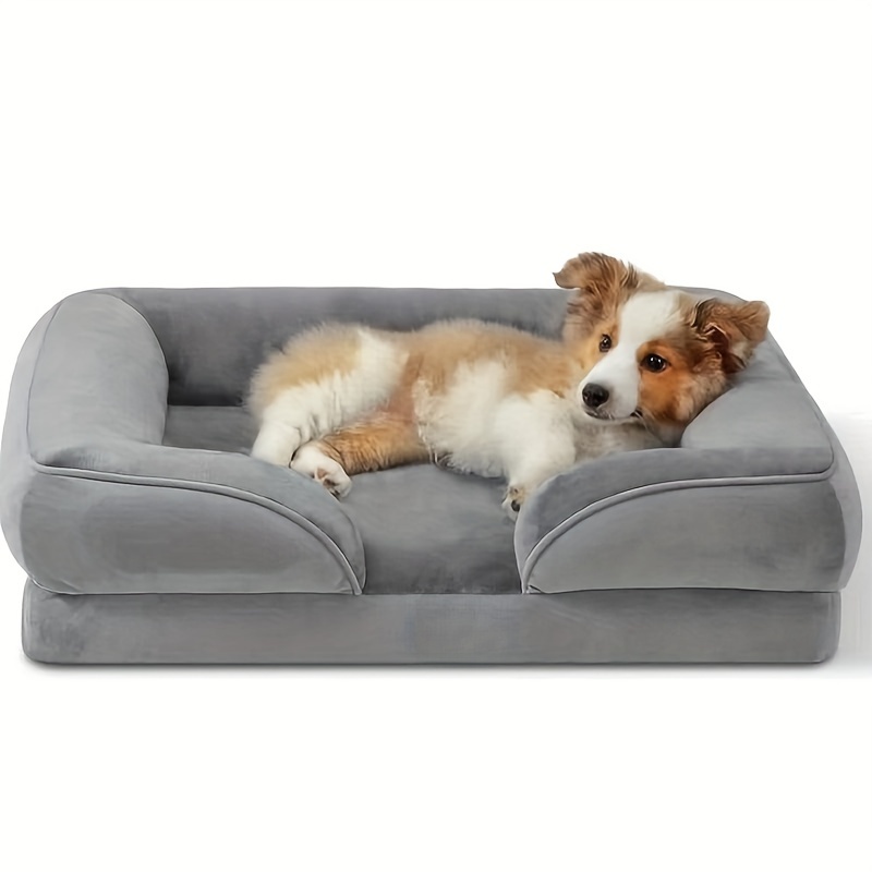 

Plush Sofa Bed, High Pillow Edge Pet Bed, Comfortable And Warm, Detachable, With A Large Anti Slip Bottom, Suitable For Small And Medium-sized Dogs Round