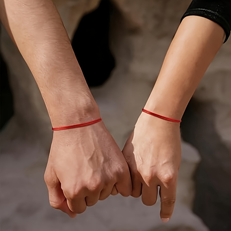 2pcs Hand-Woven Couple's Friendship Bracelets, Adjustable Gift